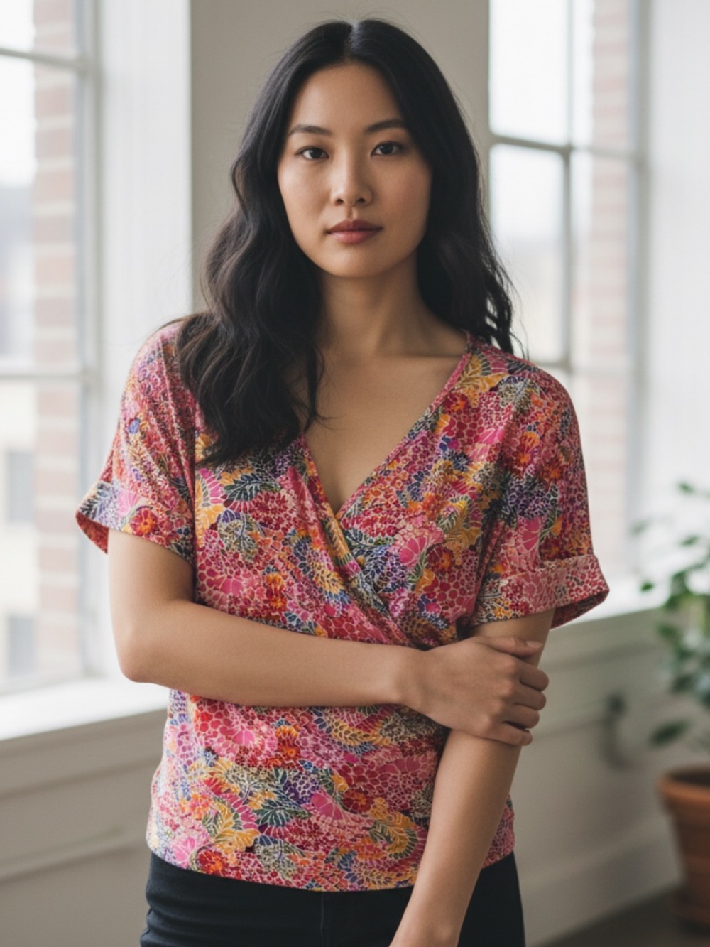 Staccato  Pink Floral V-Neck Women's Top